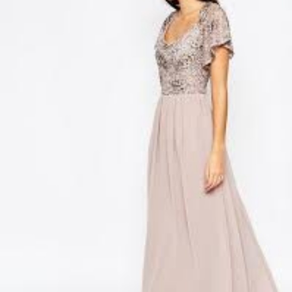 Chiffon Maxi Dress With Sequin Top - Mink/Copper - Picture 2 of 3